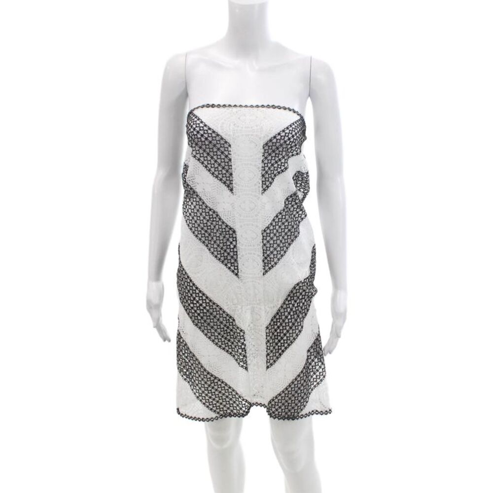 Queen & Pawn Womens Open Knit Printed Strapless Swim Cover Up Dress White Size S